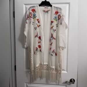 NWOT Johnny Was White Butterfly Floral Embroidered Kimono XS